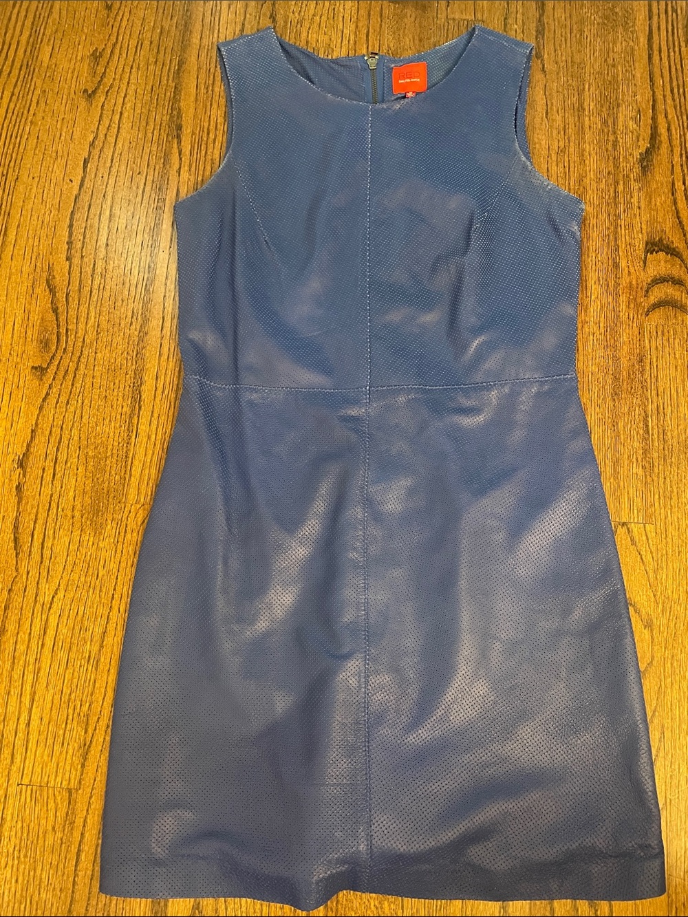 Sleeveless Leather Mini Dress in Deep Blue